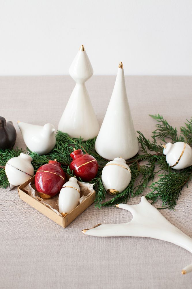 Minimalist Porcelain Christmas Tree // Triangle with Gold Tip