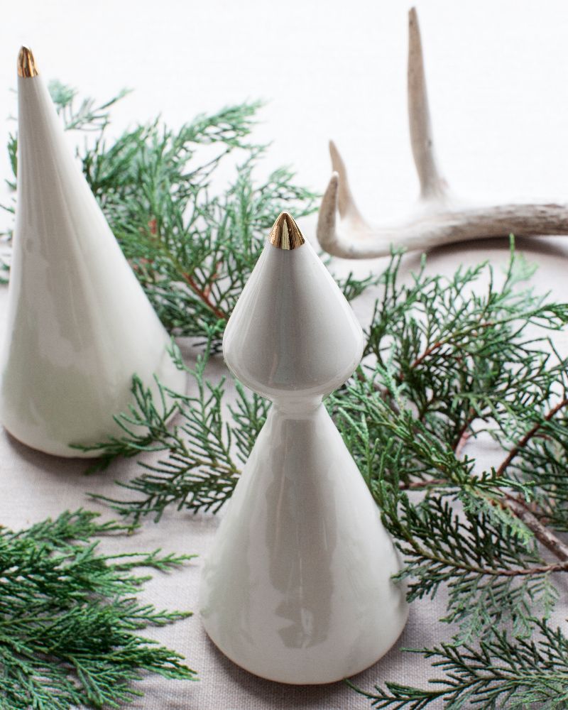 Minimalist Porcelain Christmas Tree // Triangle with Gold Tip