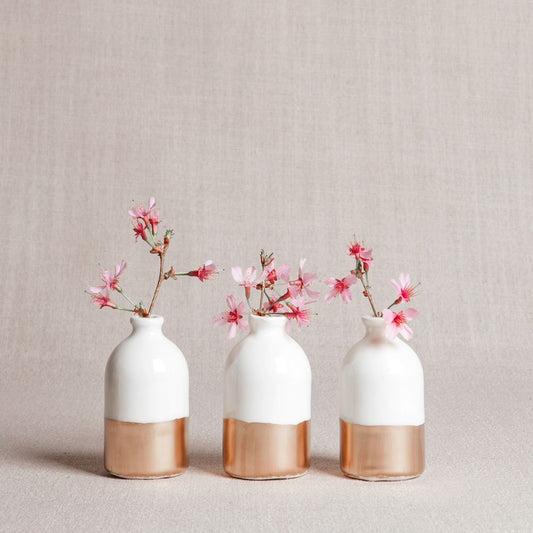 White and Gold Minimalist Bud Vases // Set of Three