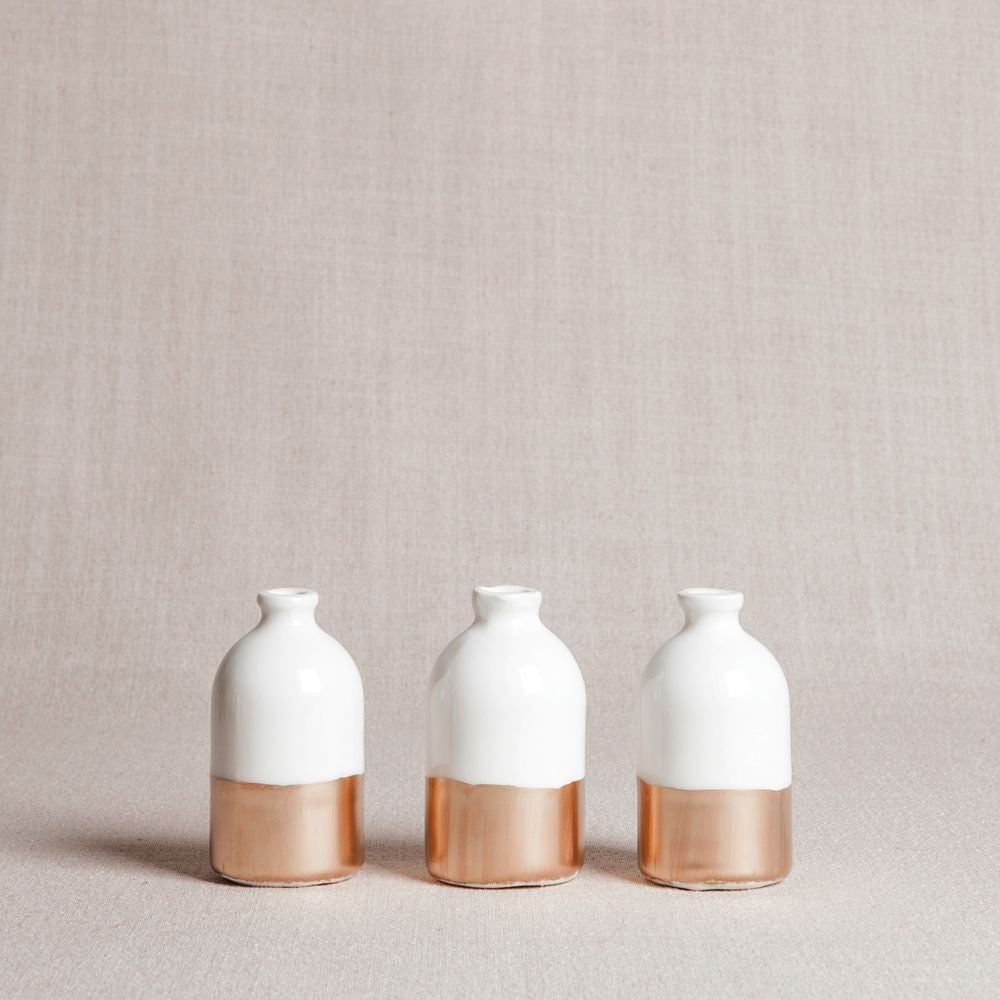 White and Gold Minimalist Bud Vases // Set of Three