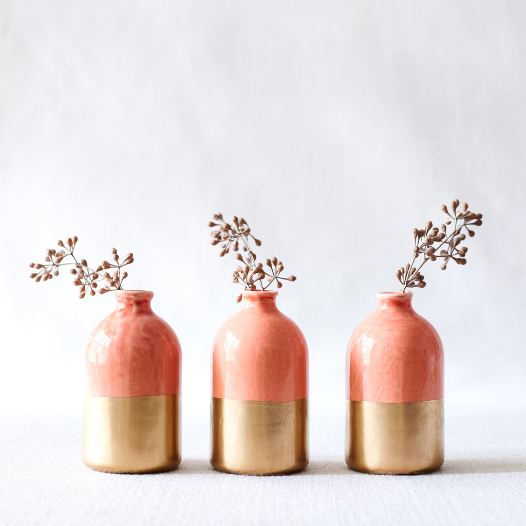 Coral+ Gold Minimalist Bud Vases // Set of Three