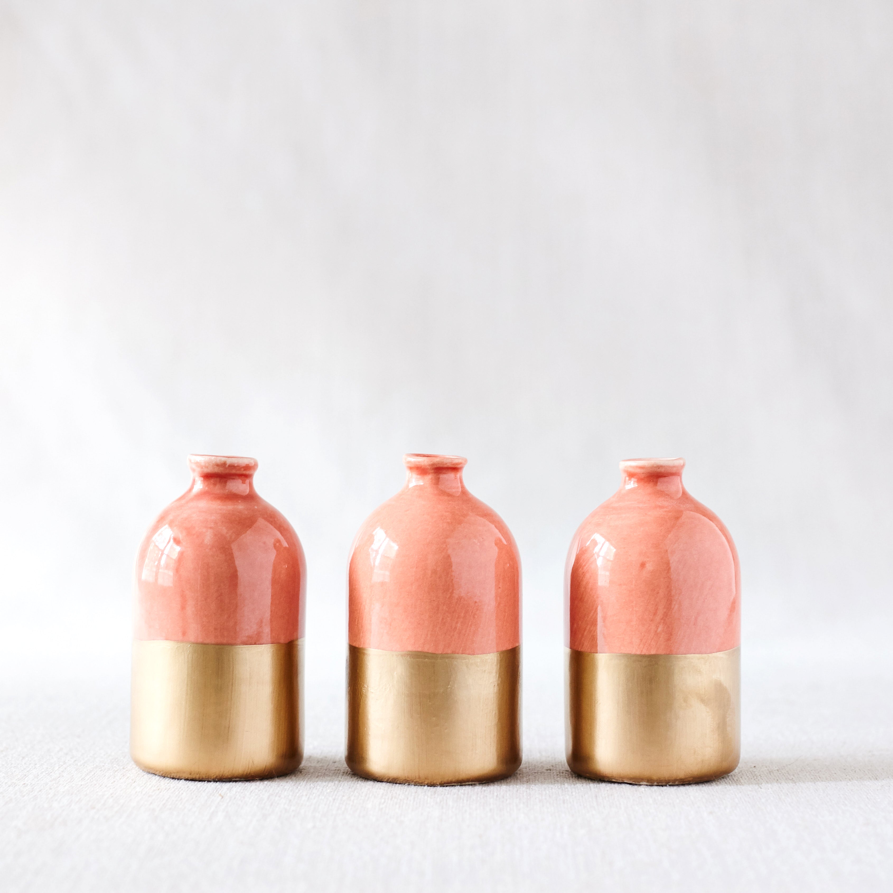 Coral+ Gold Minimalist Bud Vases // Set of Three