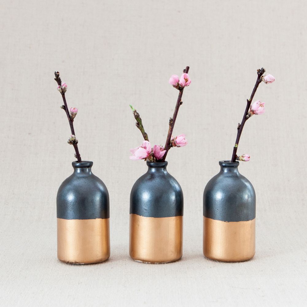 Black + Gold Minimalist Bud Vases // Set of Three