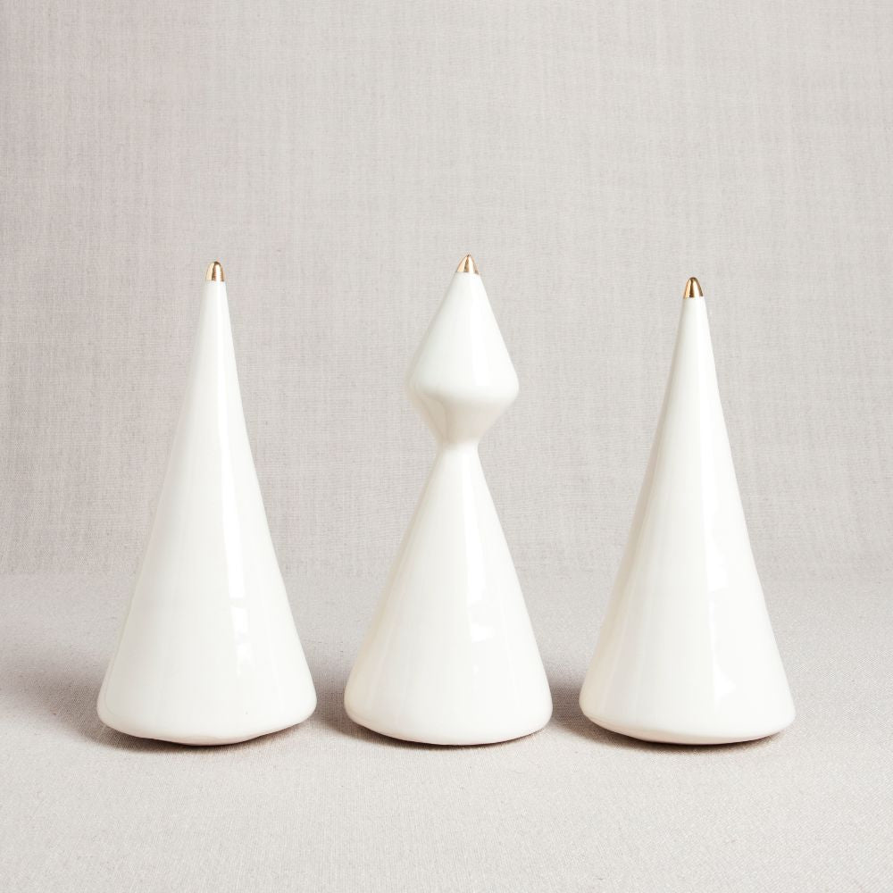 Minimalist Porcelain Christmas Tree // Triangle with Gold Tip