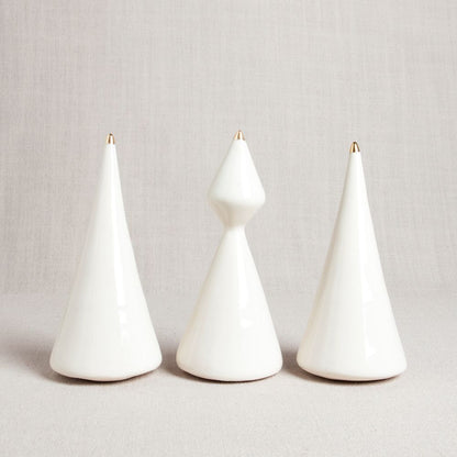 Minimalist Porcelain Christmas Tree // Triangle with Gold Tip